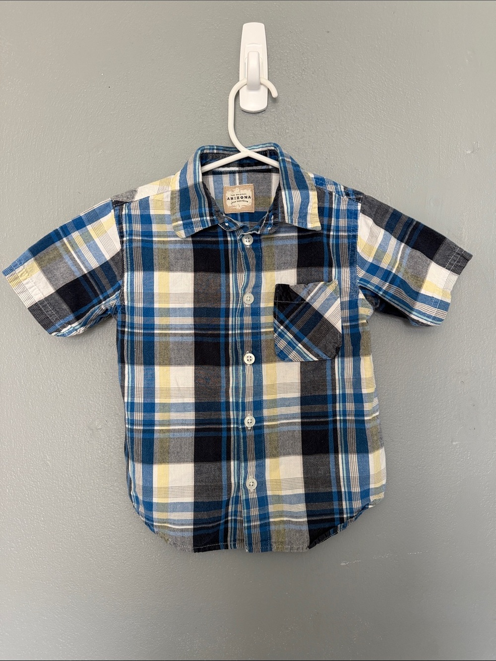 Arizona Jean Co. Boys Classic Plaid Short Sleeve Button-Down 100% CottonShirt 3T
